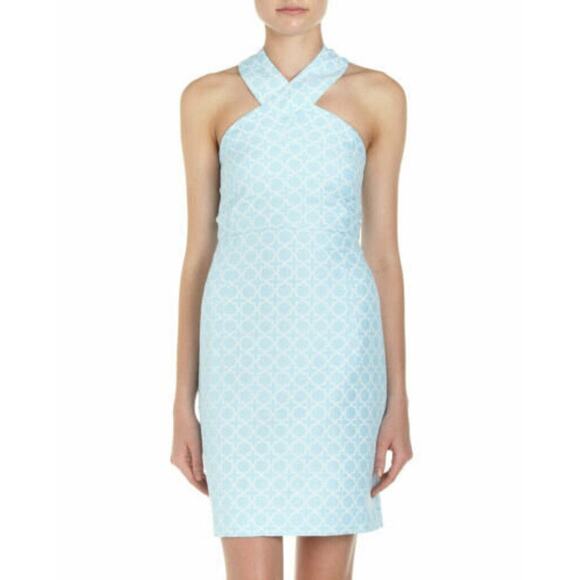Michael Kors Matelasse Halter Dress Blue White Size 12 - Picture 1 of 9
